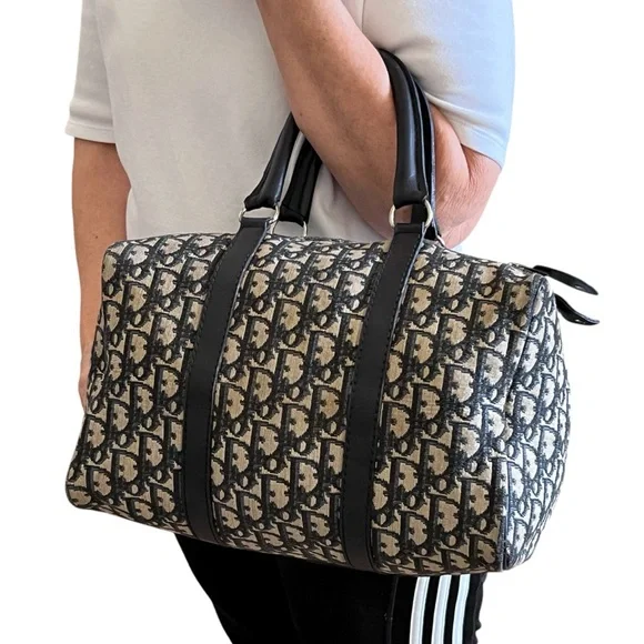 Christian Dior Blue Canvas Trotter Boston Bag - Picture 3 of 11